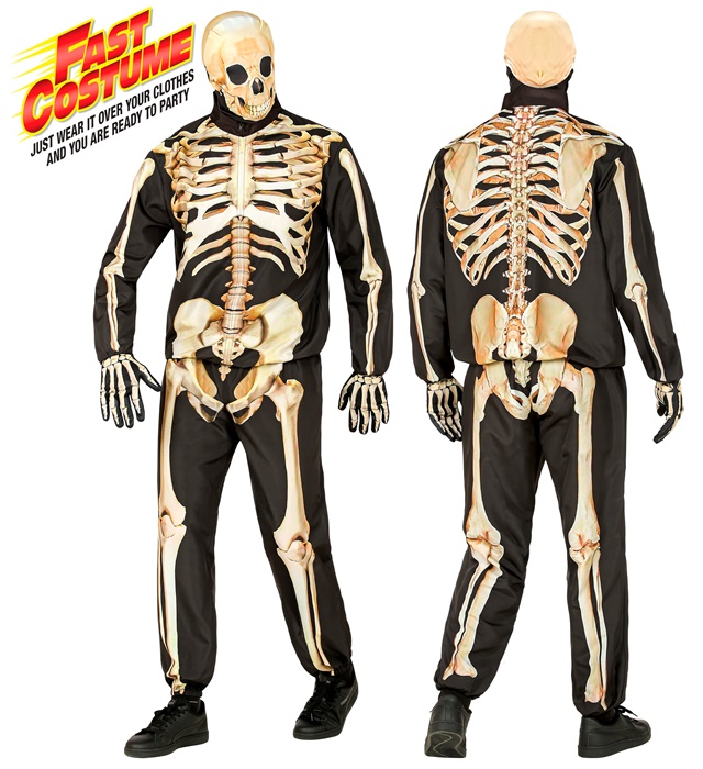 "SQUELETTE FAST COSTUME" (veste, pantalon, gants, masque)