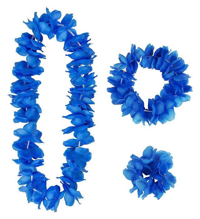 "SET HAWAIEN BLEU" (collier, couronne, bracelet)