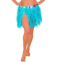"MINIJUPE HAWAIENNE AZUR ET PAILLE  AVEC CEINTURE FLEURS" 40 cm - taille ajustable
