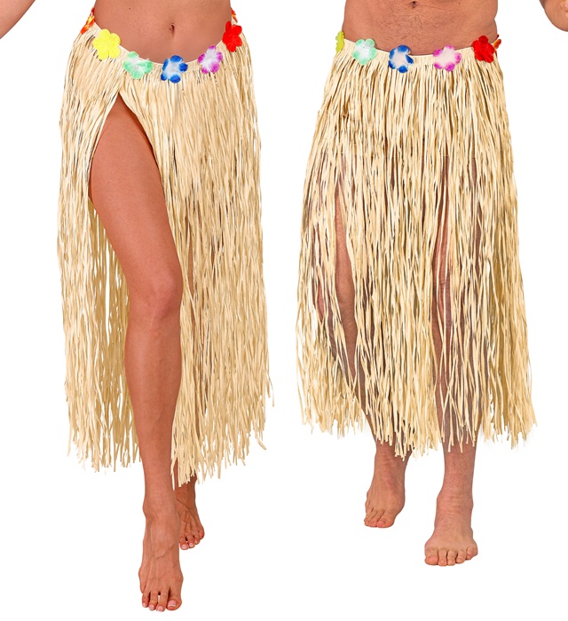 "JUPE HAWAIENNE ET PAILLE AVEC CEINTURE FLEURS" 80 cm - taille ajustable