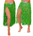 "JUPE HAWAIENNE VERTE ET PAILLE AVEC CEINTURE FLEURS" 80 cm - taille ajustable