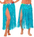 "JUPE HAWAIENNE AZUR ET PAILLE AVEC CEINTURE FLEURS" 80 cm - taille ajustable
