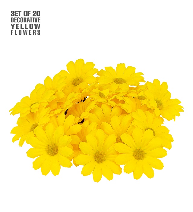 "SET DE 20 FLEURS JAUNES DECORATIVES"