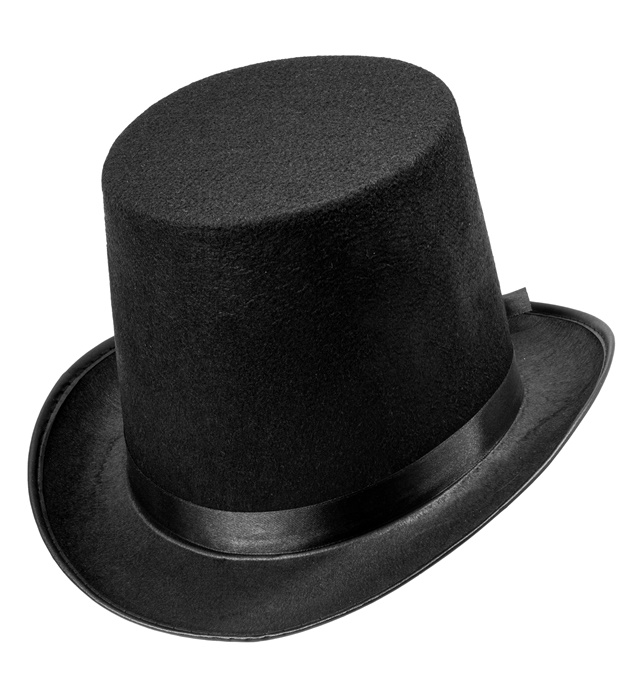 [1664T] "MAXI CHAPEAU HAUT DE FORME NOIR EN FEUTRE" 16 cm