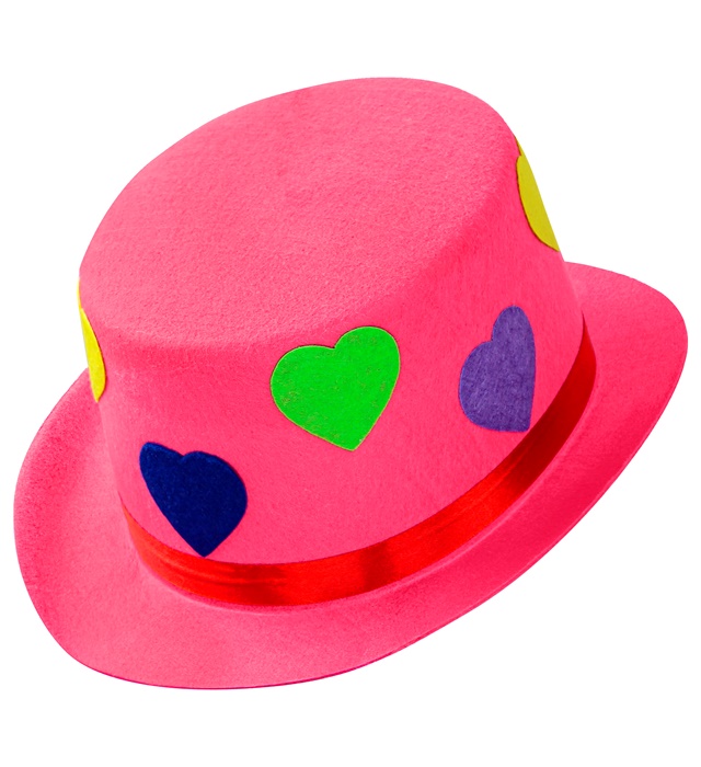 "CHAPEAU HAUT DE FORME EN FEUTRE ROSE AVEC COEUR" 11 cm