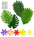 "SET DE DECORATION DE TABLEHAWAIEN" (60 feuilles assorties en 2 styles et couleurs + 30 fleurs assorties en 5 couleurs)