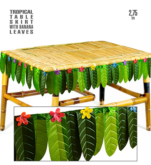 "DECORATION TABLE TROPICALE AVEC FEUILLES BANANE" 275 x 70 cm