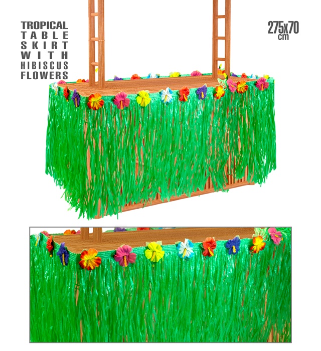 "DECORATION TABLE TROPICALE AVEC FLEURS HIBISCUS" 275 x 70 cm
