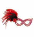 "LOUP ROSE AVEC ROSE, PLUMES ET PARTIES DOREES"