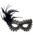 "LOUP NOIR AVEC ROSE, PLUMES ET PARTIES DOREES"