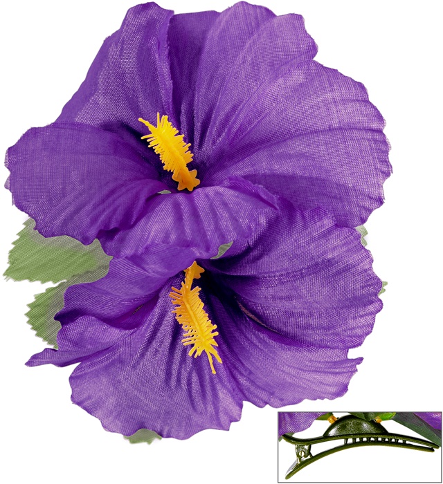 "EPINGLE AVEC 2 FLEURS HIBISCUS VIOLETTES"