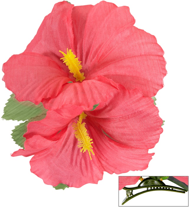"EPINGLE AVEC 2 FLEURS HIBISCUS ROSES"