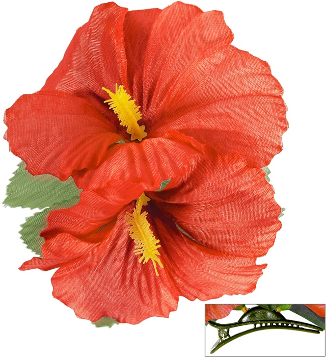 "EPINGLE AVEC 2 FLEURS HIBISCUS ROUGES"