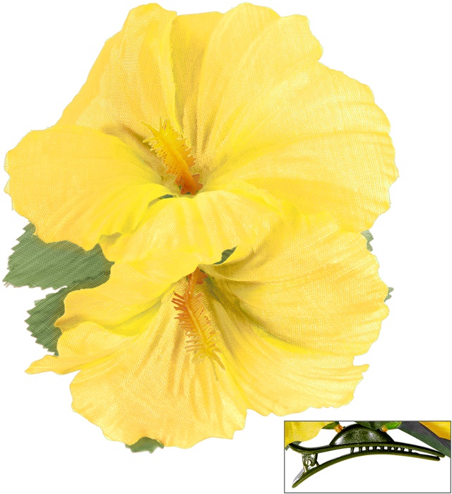 "EPINGLE AVEC 2 FLEURS HIBISCUS JAUNES"
