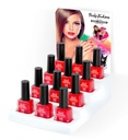 Présentoir de "12 VERNIS A ONGLES ROUGES AMOVIBLES A BASE D'EAU" 8 ml