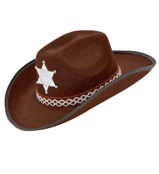 "CHAPEAU DE COWBOY AVEC ETOILE DE SHERIFF MARRON" taille enfant
