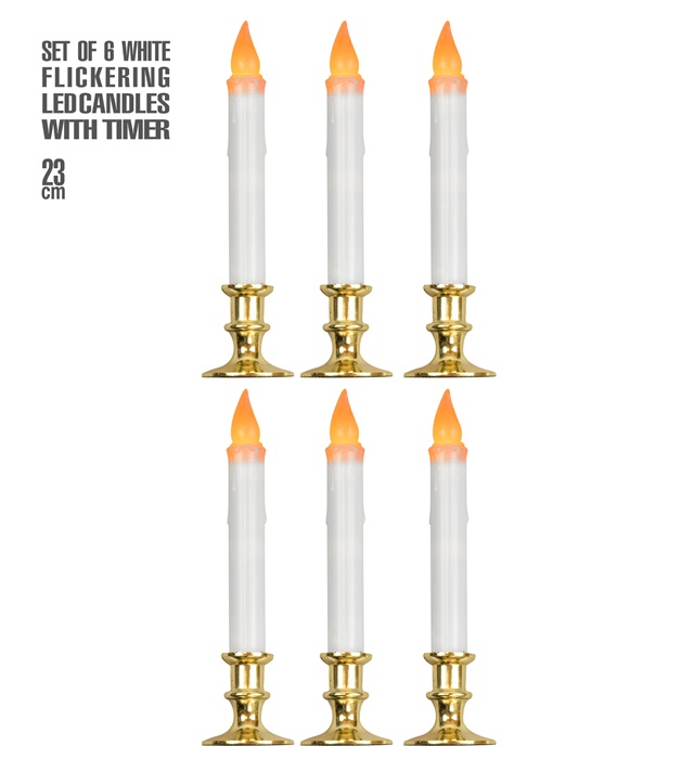 "SET DE 6 BOUGIES LED SCINTILLANTES AVEC TIMER BLANC" 23 cm