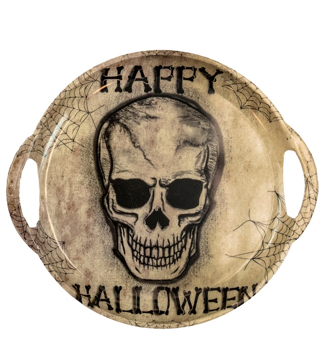 "PLATEAU CRANE HAPPY HALLOWEEN AVEC POIGNEES " 30 cm