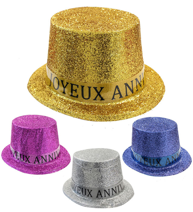 HAUT-DE-FORME JOYEUX ANNIVERSAIRE 4 coul. ass.