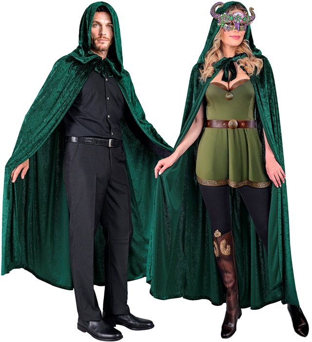 [21412] "MANTEAU À CAPUCHE VELOURS VERT 140 cm"