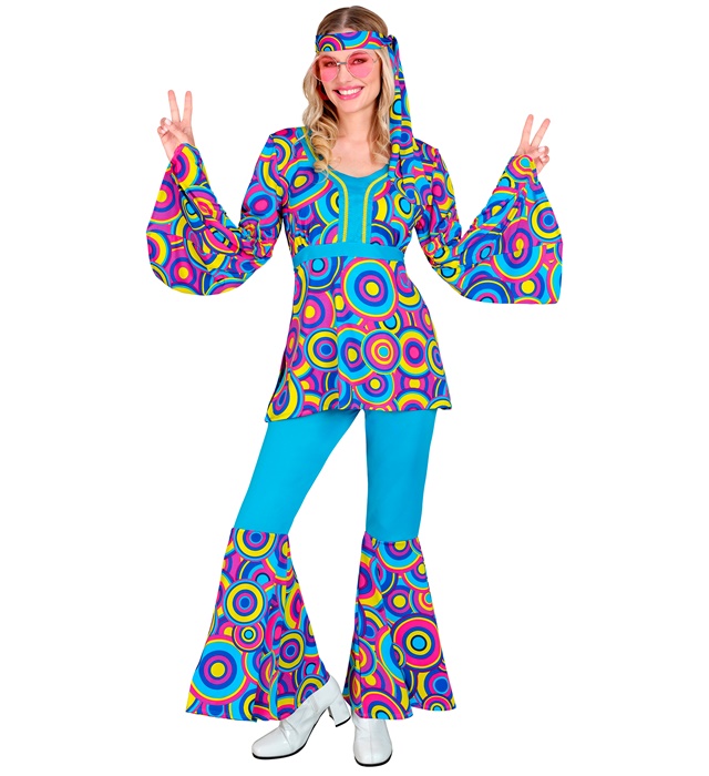 "THE 70s GROOVY STYLE- blue bubbles" (chemise, pantalon, bandeau)