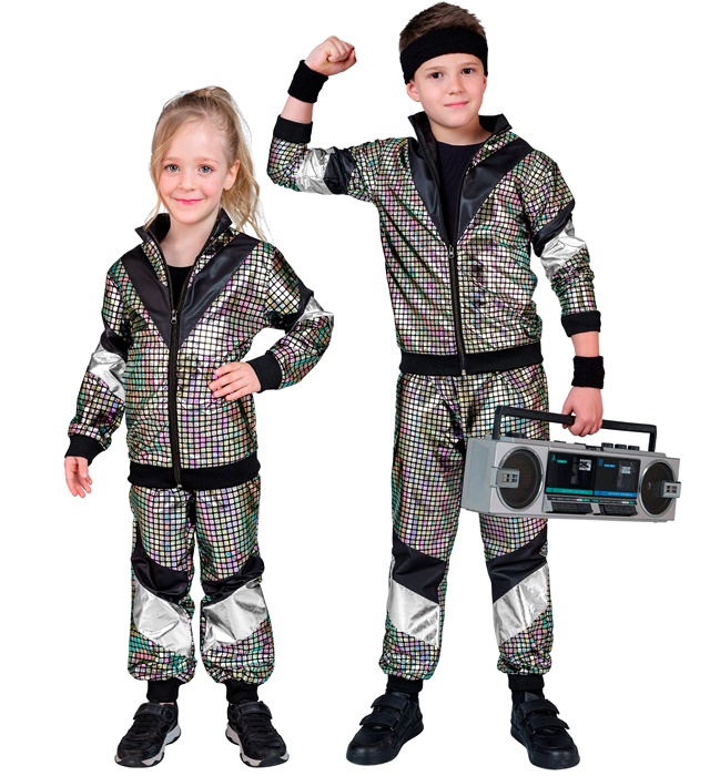"COSTUME ANNEES 80 MULTICOULEUR REFLECHISSANT" (veste, pantalon)