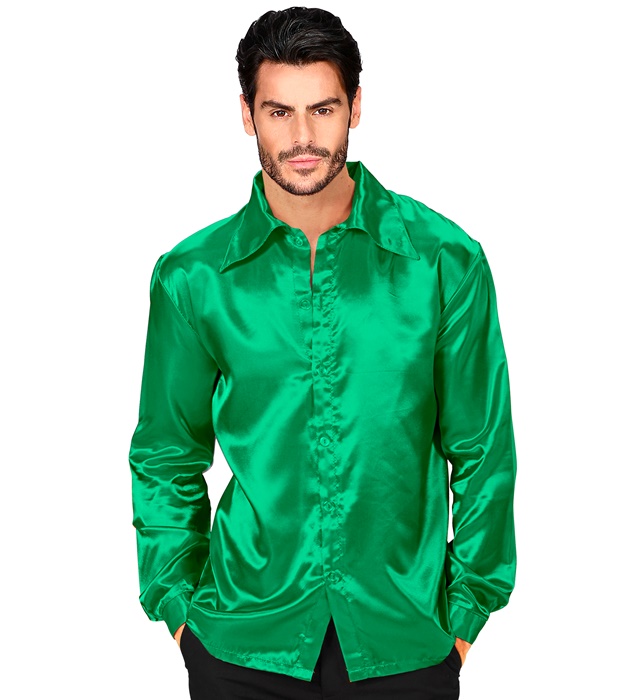 "CHEMISE DISCO ANNEES 70 VERT" satin