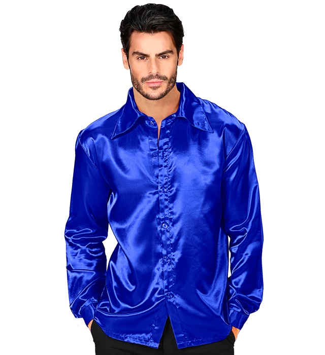 "CHEMISE DISCO ANNEES 70 BLEU" satin