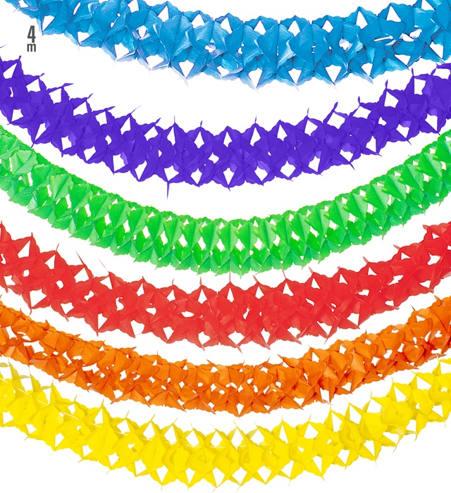 "GUIRLANDES PAPIER UNICOLOR" 4 m -en 6 couleurs assorties