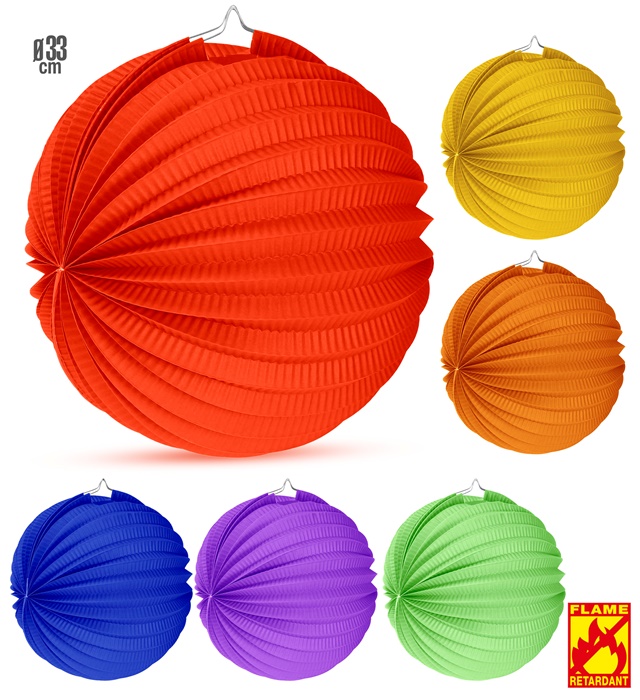 [2276F] "LAMPIONS BOULES PAPIER UNICOLOR" Ø 33 cm - en 6 couleurs assorties - retardateur de flamme