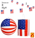 set de "GUIRLANDE DRAPEAU US 4 m, GLOBE 25 cm ET LANTERNE 16 cm - h 28 cm" ignifugé