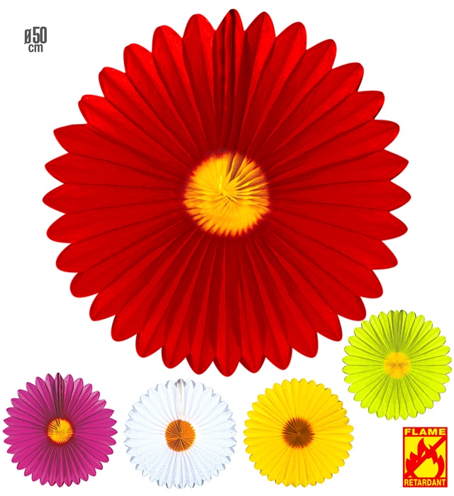 "GUIRLANDES PAPIER" Ø 50 cm - en 5couleurs ass.: 3  blanches, 3 jaune, 2 roses, 2 rouges, 2 vertes - retardateur de flamme