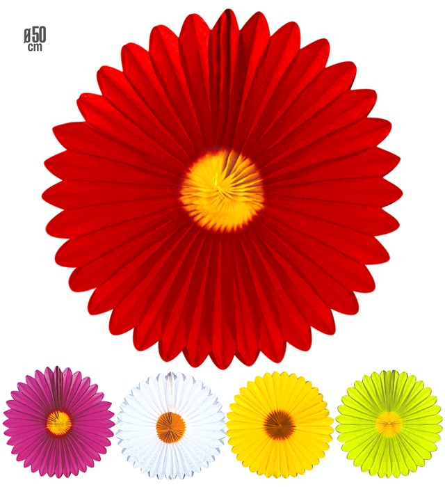"ROSACES MARGUERITE" Ø 50 cm - en 6 couleurs ass.:  3 blanches, 3 jaune, 2 roses, 2 rouges, 2 vertes