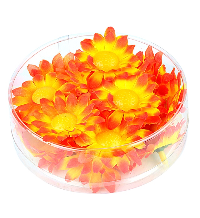 "BOITES 20 FLEURS DAISY DECORATIVES ORANGE/JAUNE"