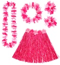 "SET HAWAIEN ROSE" (jupe hula avecceinture de fleurs, collier de fleurs, couronne, 2 bracelets)