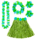 "SET HAWAIEN VERT " (jupe hula avecceinture de fleurs, collier, couronne, 2 bracelets)