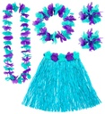 "SET HAWAIEN BLEU" (jupe hula avecceinture de fleurs, collier, couronne, 2 bracelets)