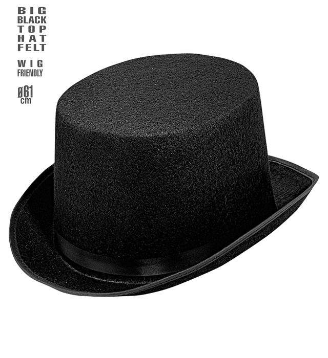 [2482N] "GRAND CHAPEAU HAUT DE FORME NOIR" 12 cm - adapté au port d’une perruque - taille 61 cm