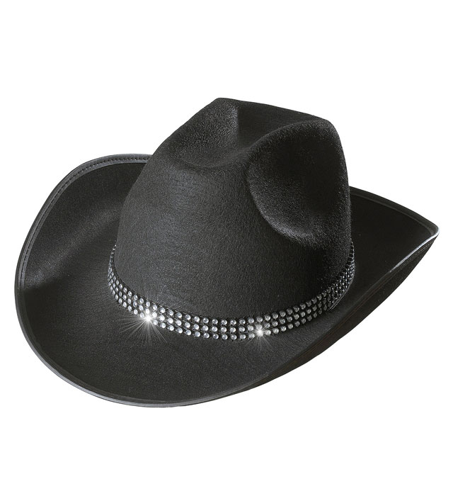 [2488C] "CHAPEAU COWBOY AVEC BANDEAU STRASS" en feutre - noir