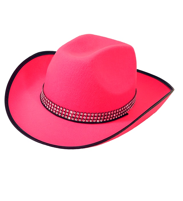 "CHAPEAU COWBOY AVEC BANDEAU STRASS" en feutre - rose