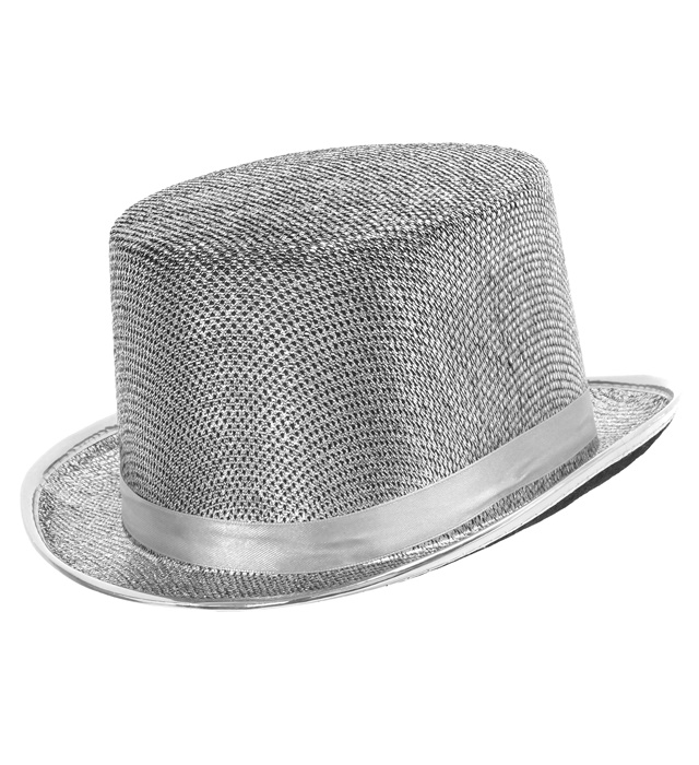 [2497S] "CHAPEAU HAUT DE FORME ARGENTE EN LUREX" 10 cm