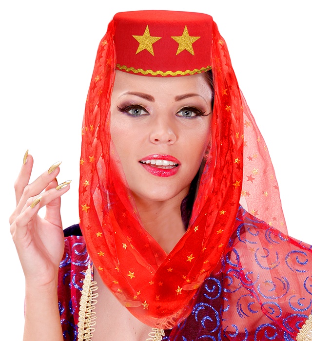 "CHAPEAU DE HAREM AVEC VOILE" - couleur rouge