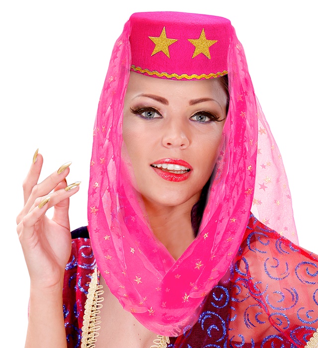 "CHAPEAU DE HAREM AVEC VOILE" - couleur rose