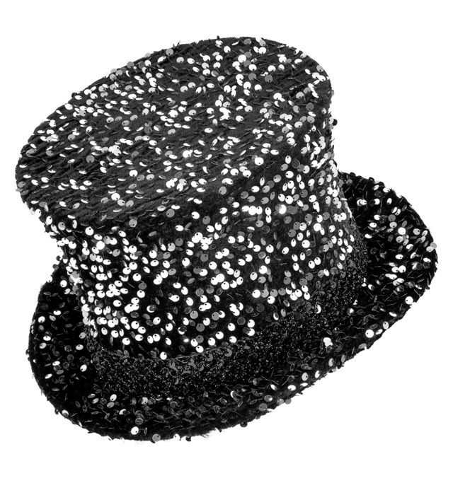[25703] "CHAPEAU HAUT DE FORME SATIN NOIR/ARGENT" 18 cm