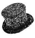 "CHAPEAU HAUT DE FORME SATIN NOIR/ARGENT" 18 cm