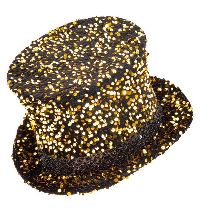 [25704] "CHAPEAU HAUT DE FORME SATIN NOIR/OR" 18 cm