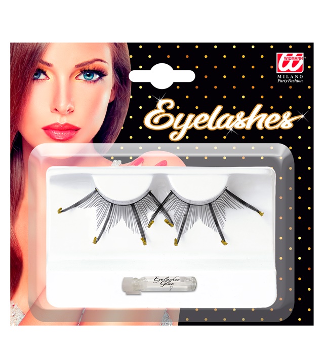 [2572E] "MAXI FAUX CILS AVEC POINTES  DOREES" avec tube de colle