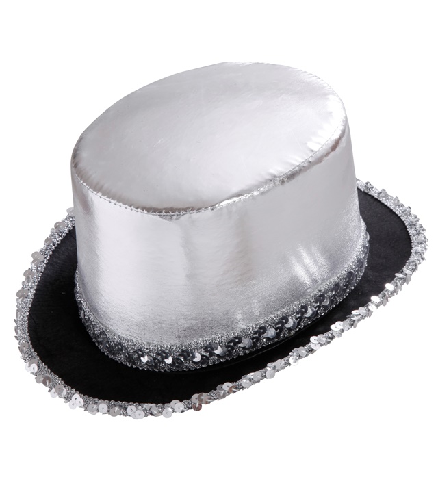 [2587A] "HAUT-DE-FORME LAME ARGENT AVEC BORDURE EN PAILLETTES" 11 cm