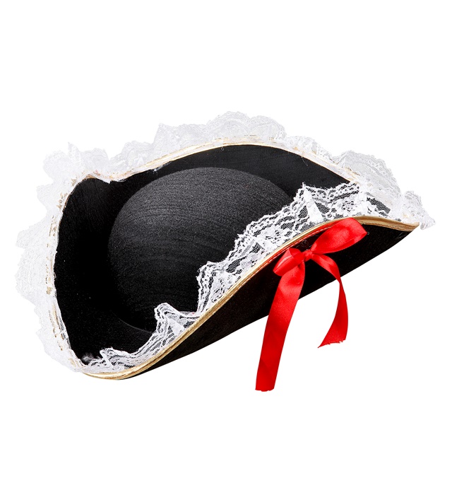 [2589T] "TRICORN AVEC BORDURE DENTELLE ET NOEUD ROUGE"