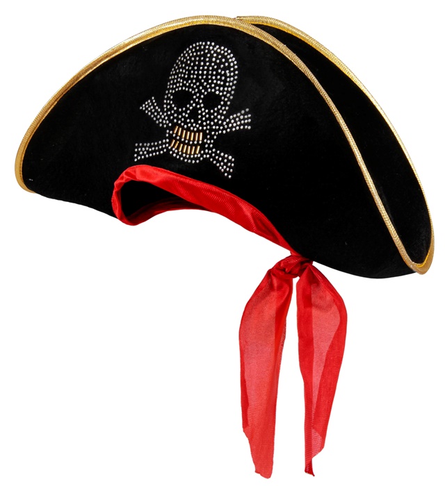 [2594K] "CHAPEAU DE PIRATE AVEC CRANE COUSU ET BANDANA" velours